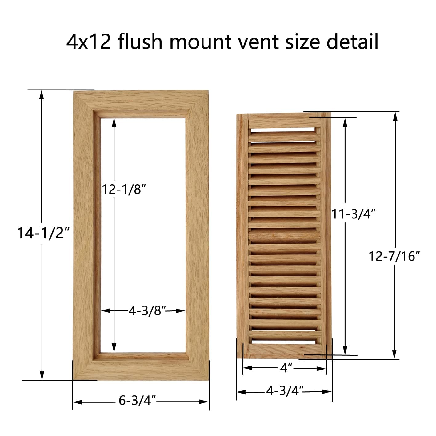 Homewell White Oak Wood Floor Register Vent Flush Mount Frame 4X12 Inch - Thumbnail 2