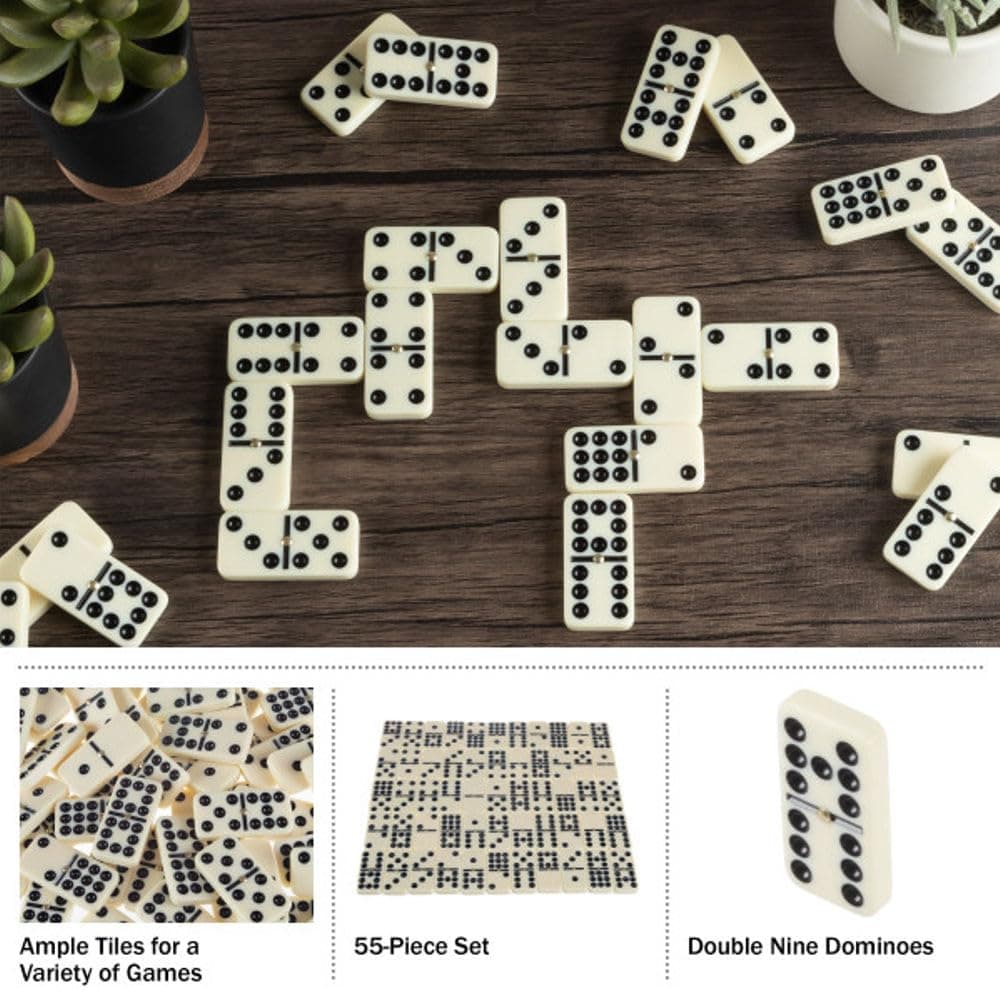 Hey! Play! Domino Set Wood Case - 55 Premium Double Nine Dominoes And - Thumbnail 6