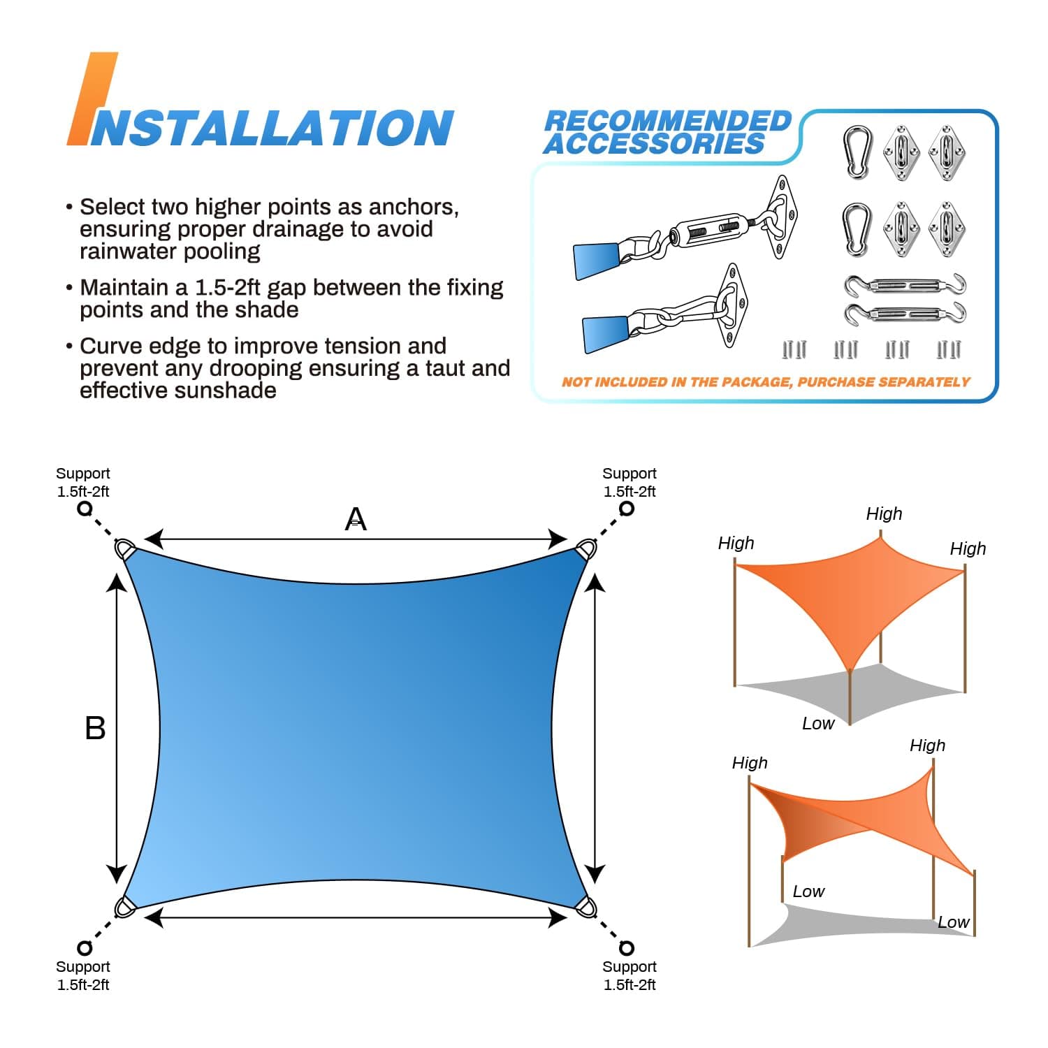 Tang 8X12 Sun Shade Sail Rectangle Sunshade Canopy Uv Block Shade Cloth Pergola - Thumbnail 7
