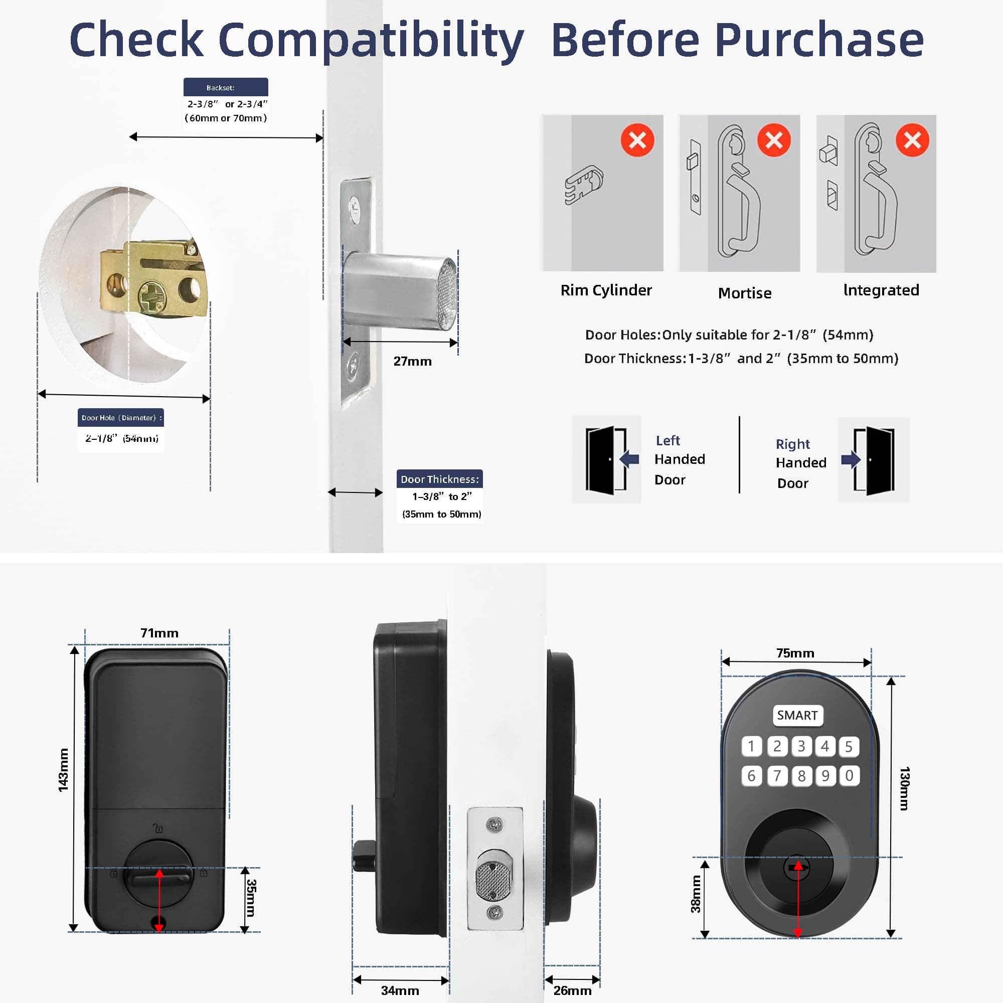 Minia Keypad Deadbolt Auto Lock Anti-Peeking Password Cerraduras Inteligentes - Thumbnail 6