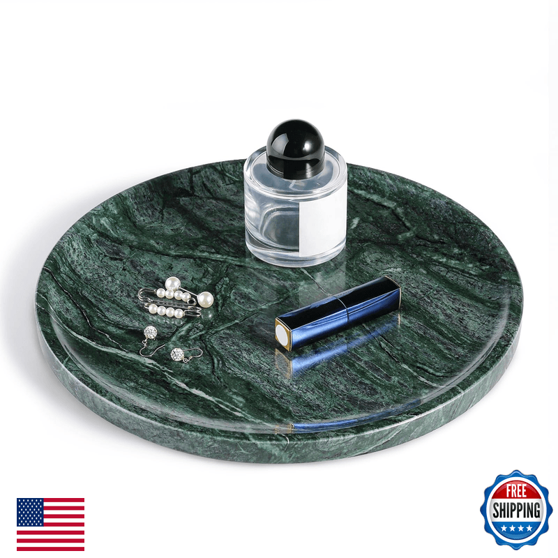 Karibiber Natural Marble Serving Tray 11.8In Marble Round Tray Green Stone