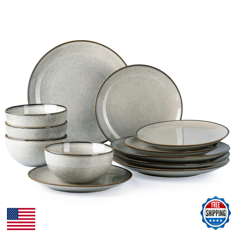Gbhome Ceramic Dinnerware Sets For 4 12 Pieces Stoneware Plates And Bowls Sets