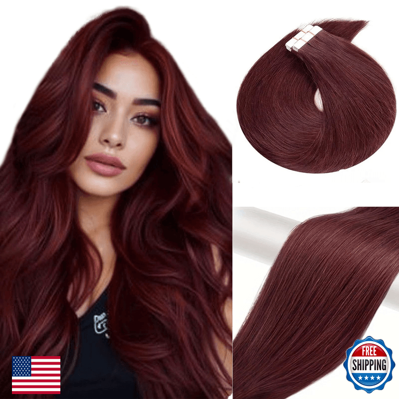 Munx Wine Red Tape In Hair Extensions Human Hair Invisible Hair Extensions Tape