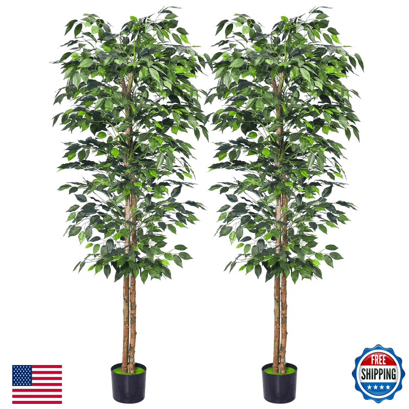 Haihong 2Packs 6Ft Artificial Ficus Treefake Plants Sturdy Plastic Nursery