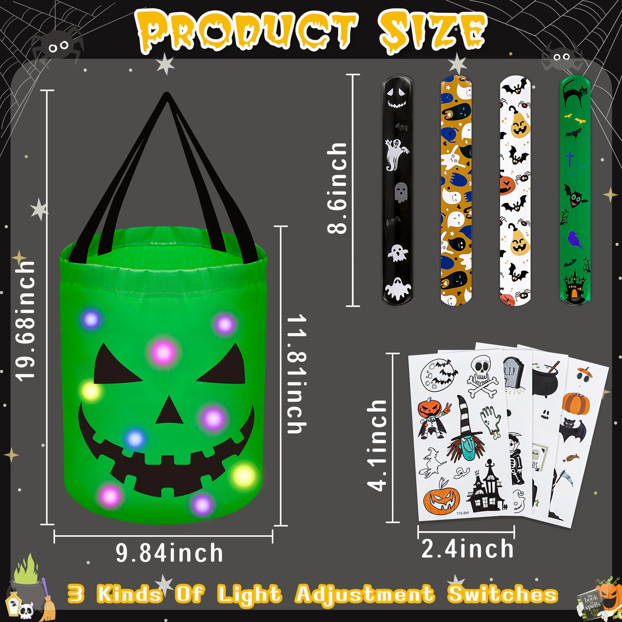 80Unclekimby 4Pcs Halloween Trick Or Treat Bucket Candy Bags - Led Light Up - Thumbnail 3