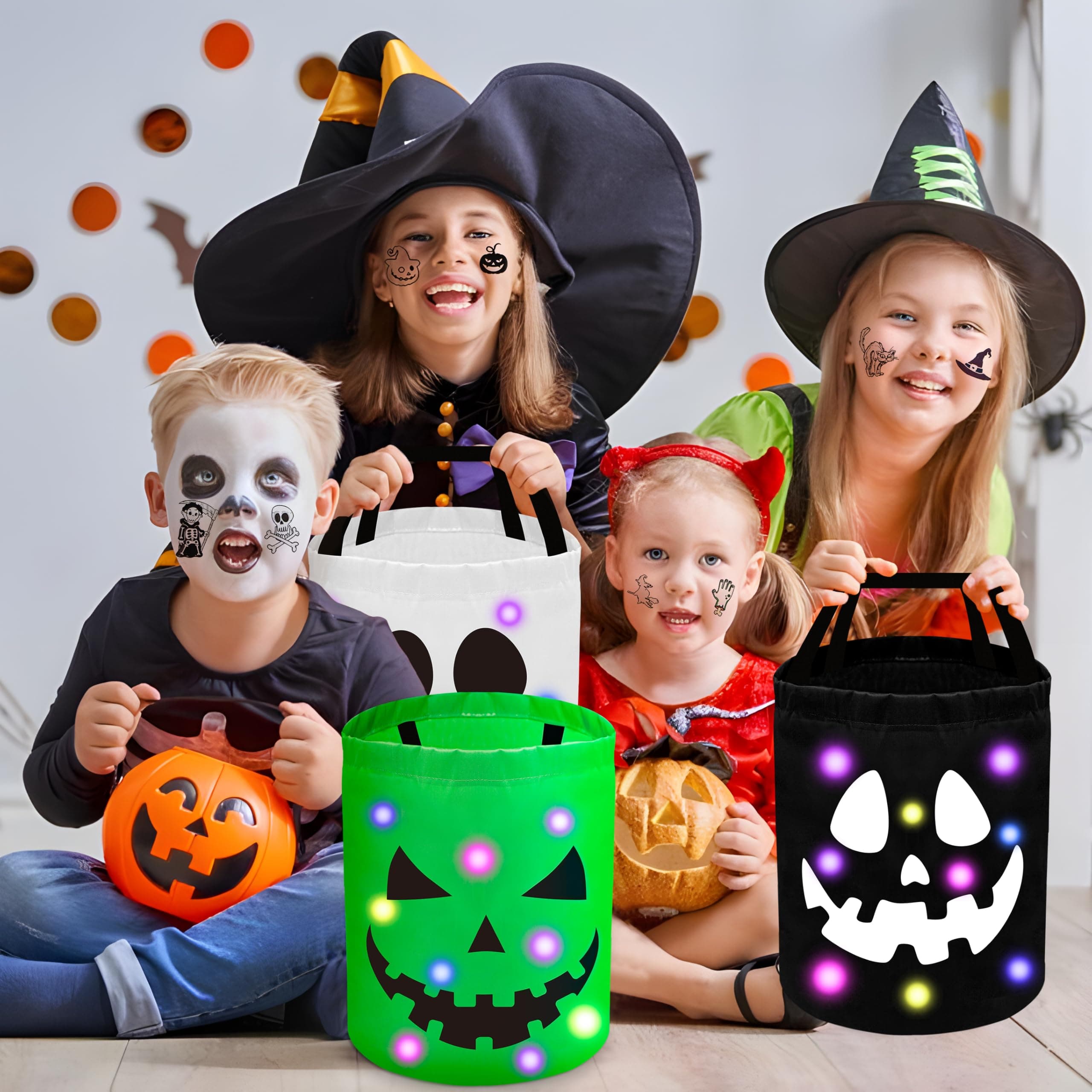 80Unclekimby 4Pcs Halloween Trick Or Treat Bucket Candy Bags - Led Light Up - Thumbnail 2
