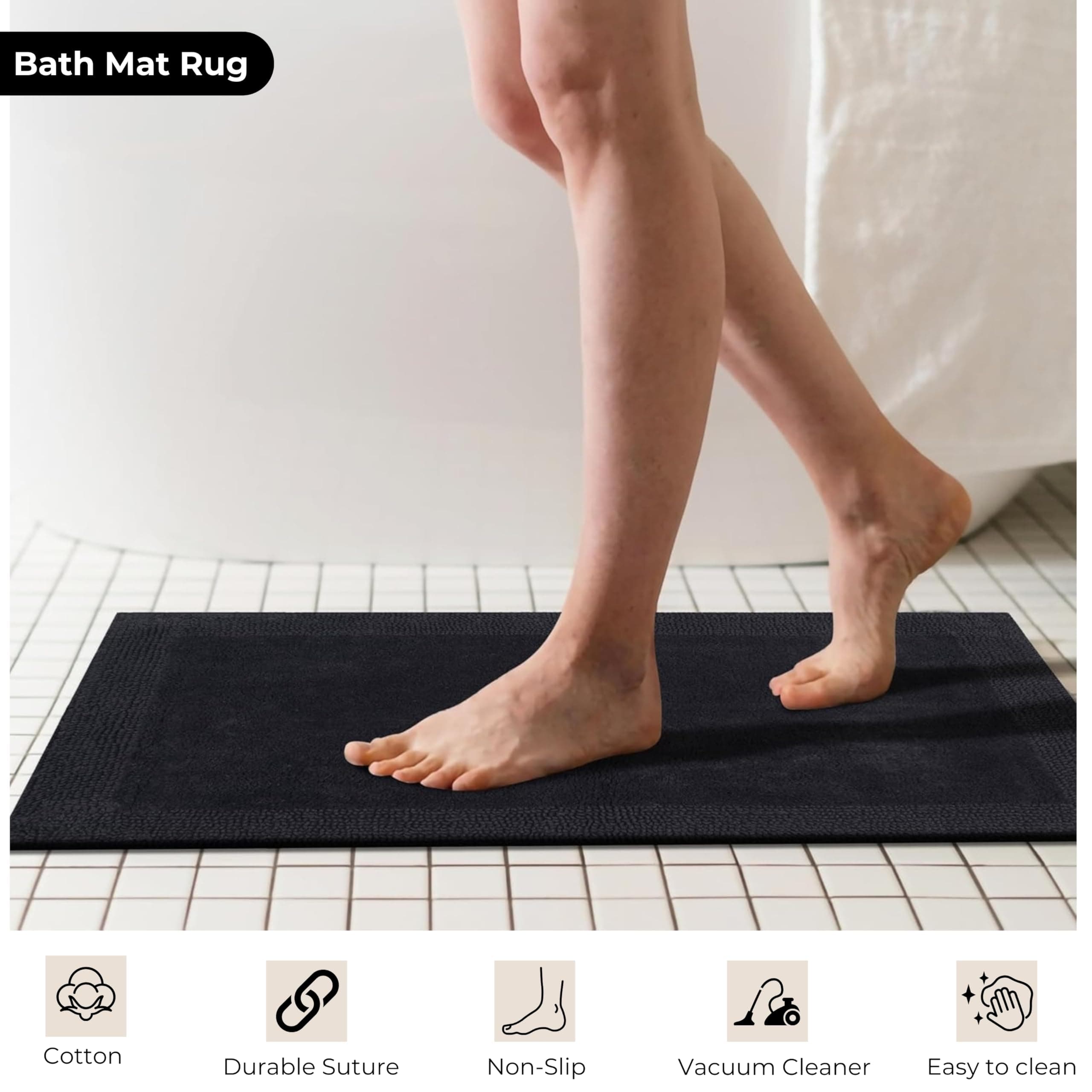 Bedding Craft 100 Cotton Bath Mat - Soft Hotel-Style Rectangular Bathroom Floor - Thumbnail 4