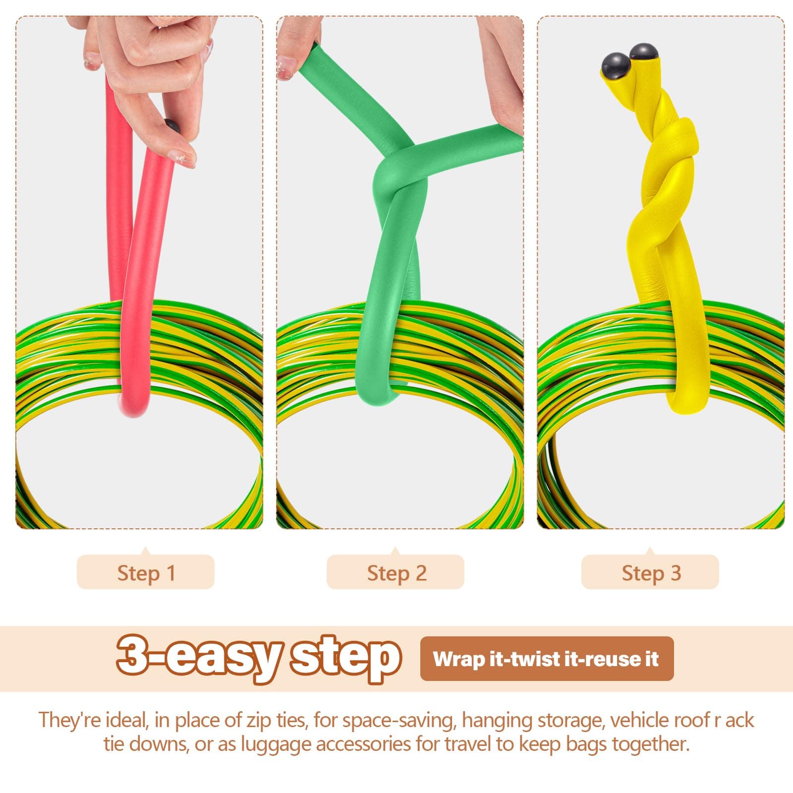 Ninehaoou 20 Pcs 17 Inch Eva Foam Twist Rubber Ties Reusable Bendable Cable Tie - Thumbnail 4
