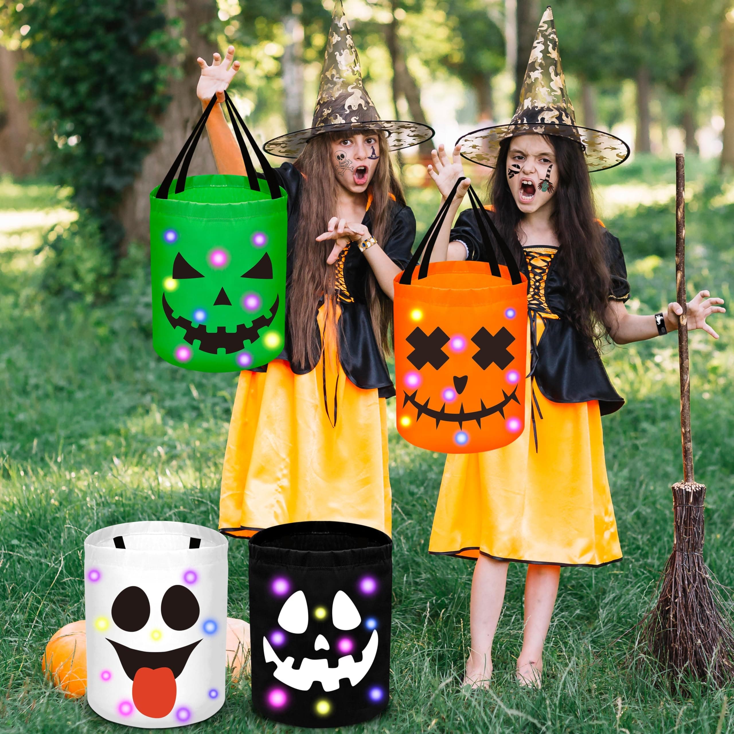 80Unclekimby 4Pcs Halloween Trick Or Treat Bucket Candy Bags - Led Light Up - Thumbnail 6