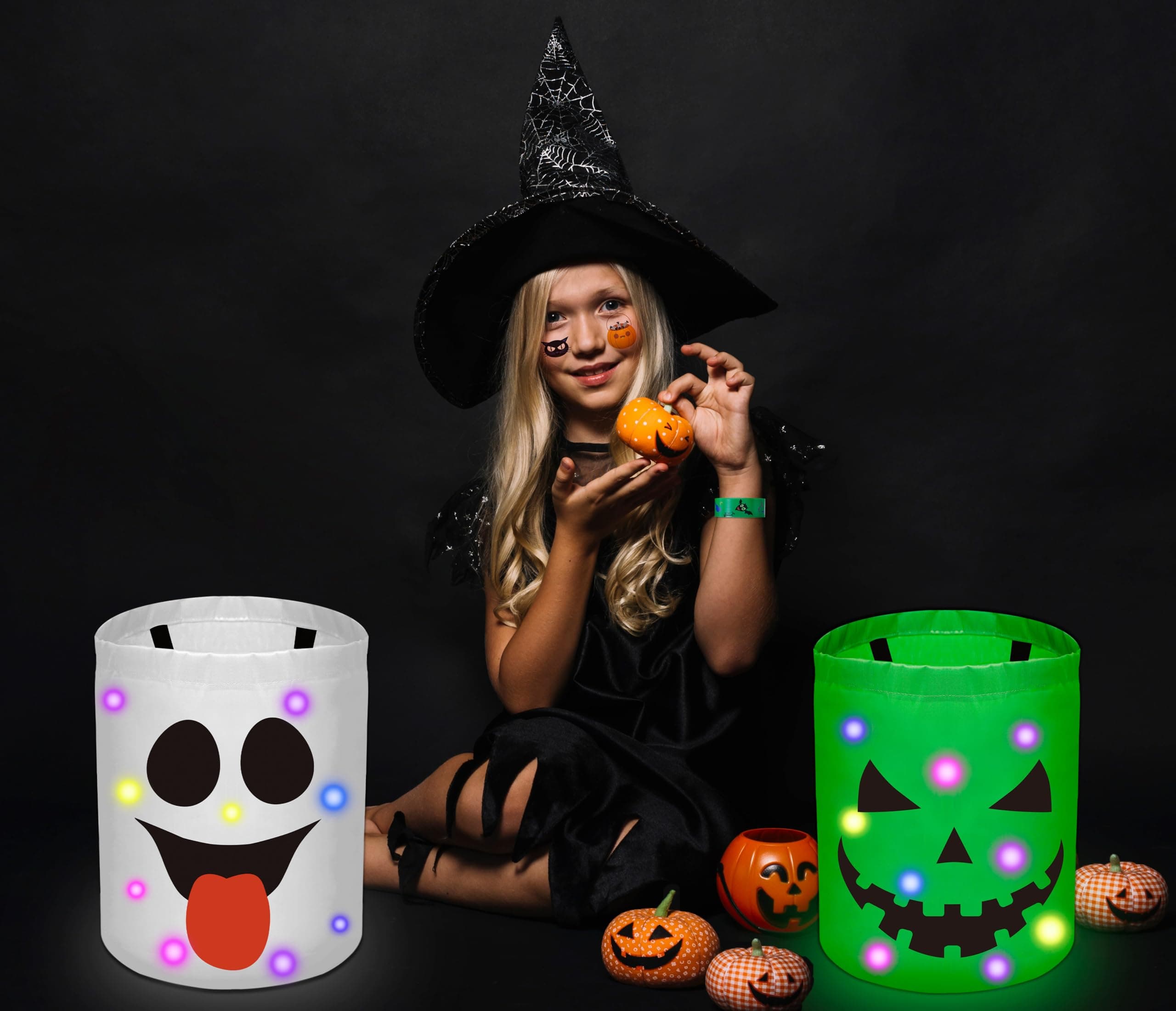 80Unclekimby 4Pcs Halloween Trick Or Treat Bucket Candy Bags - Led Light Up - Thumbnail 5
