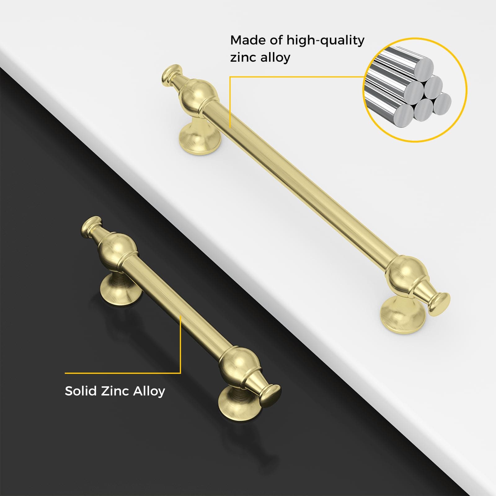 Rergy 10 Pack Gold Cabinet Pulls 3 Inch Hole Center Brushed Brass Handles - Thumbnail 3