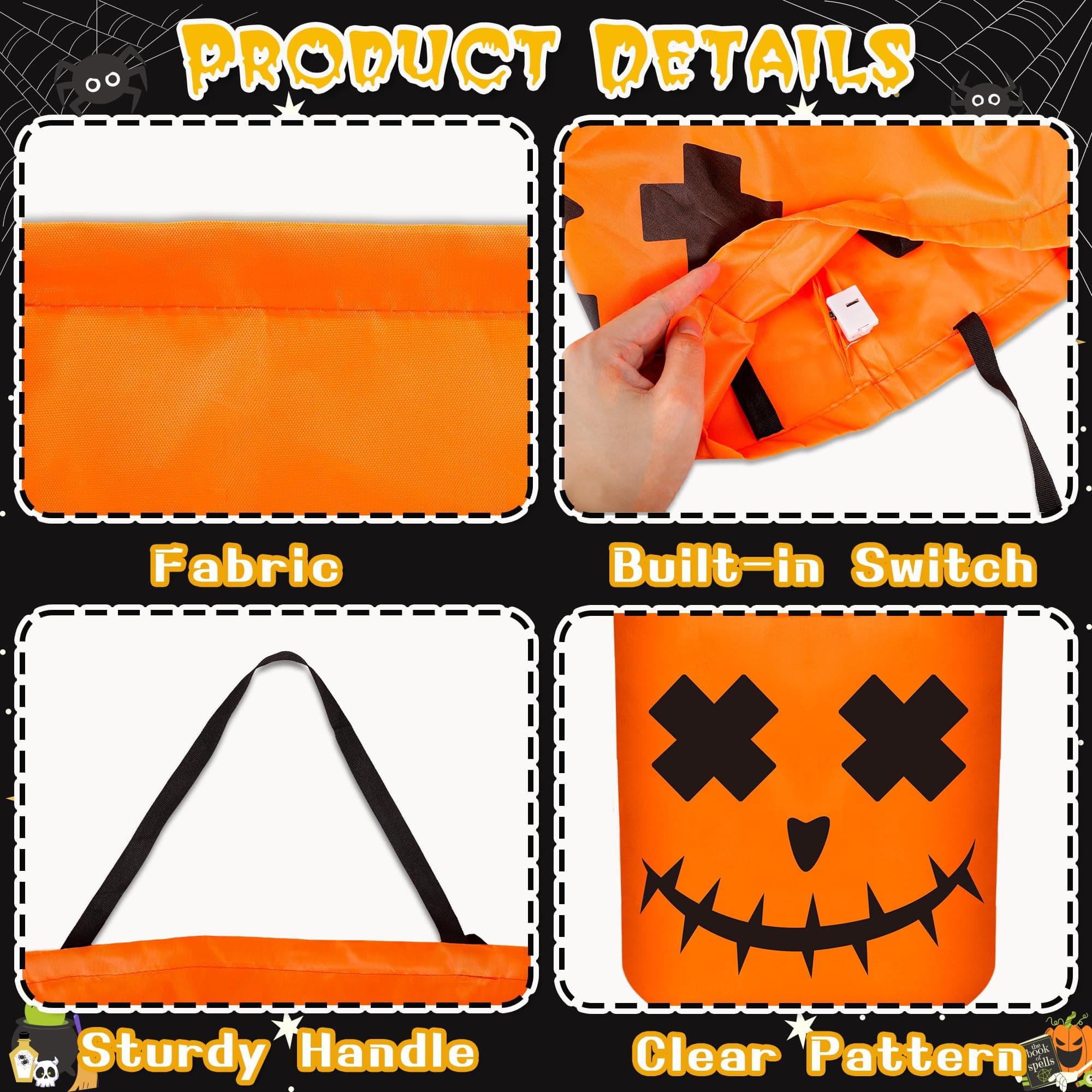 80Unclekimby 4Pcs Halloween Trick Or Treat Bucket Candy Bags - Led Light Up - Thumbnail 7