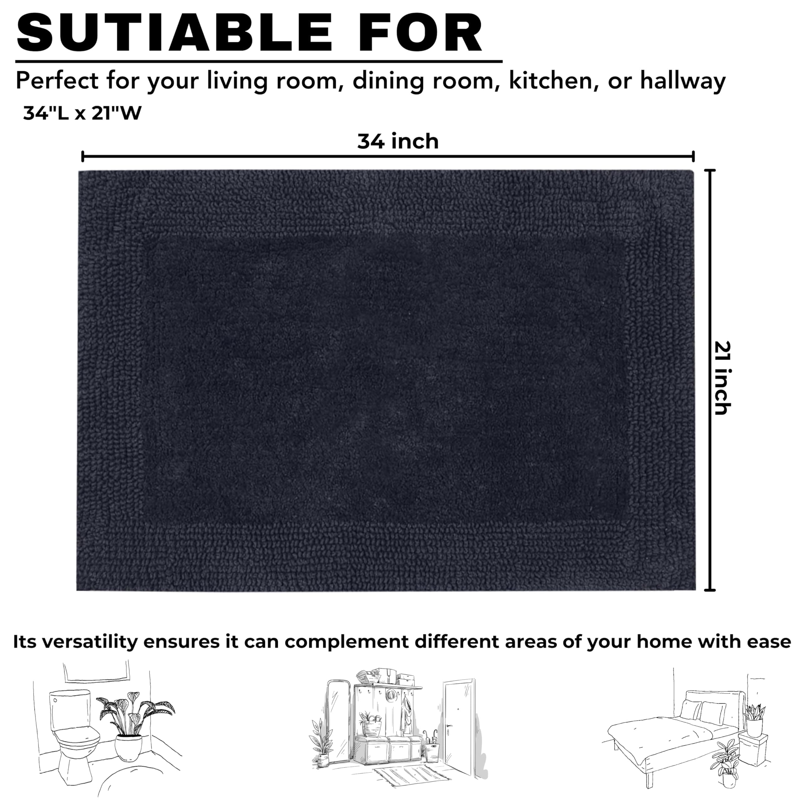 Bedding Craft 100 Cotton Bath Mat - Soft Hotel-Style Rectangular Bathroom Floor - Thumbnail 6