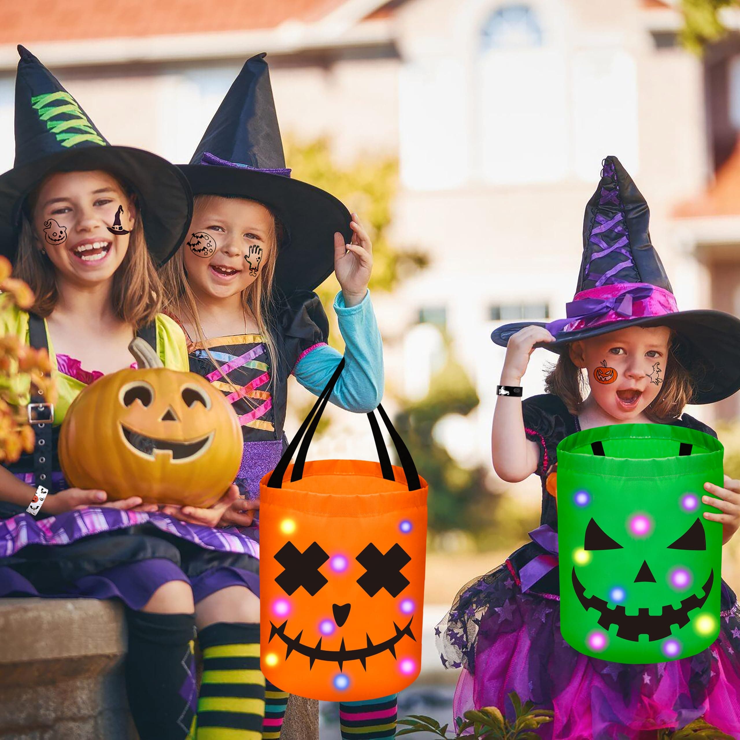 80Unclekimby 4Pcs Halloween Trick Or Treat Bucket Candy Bags - Led Light Up - Thumbnail 4