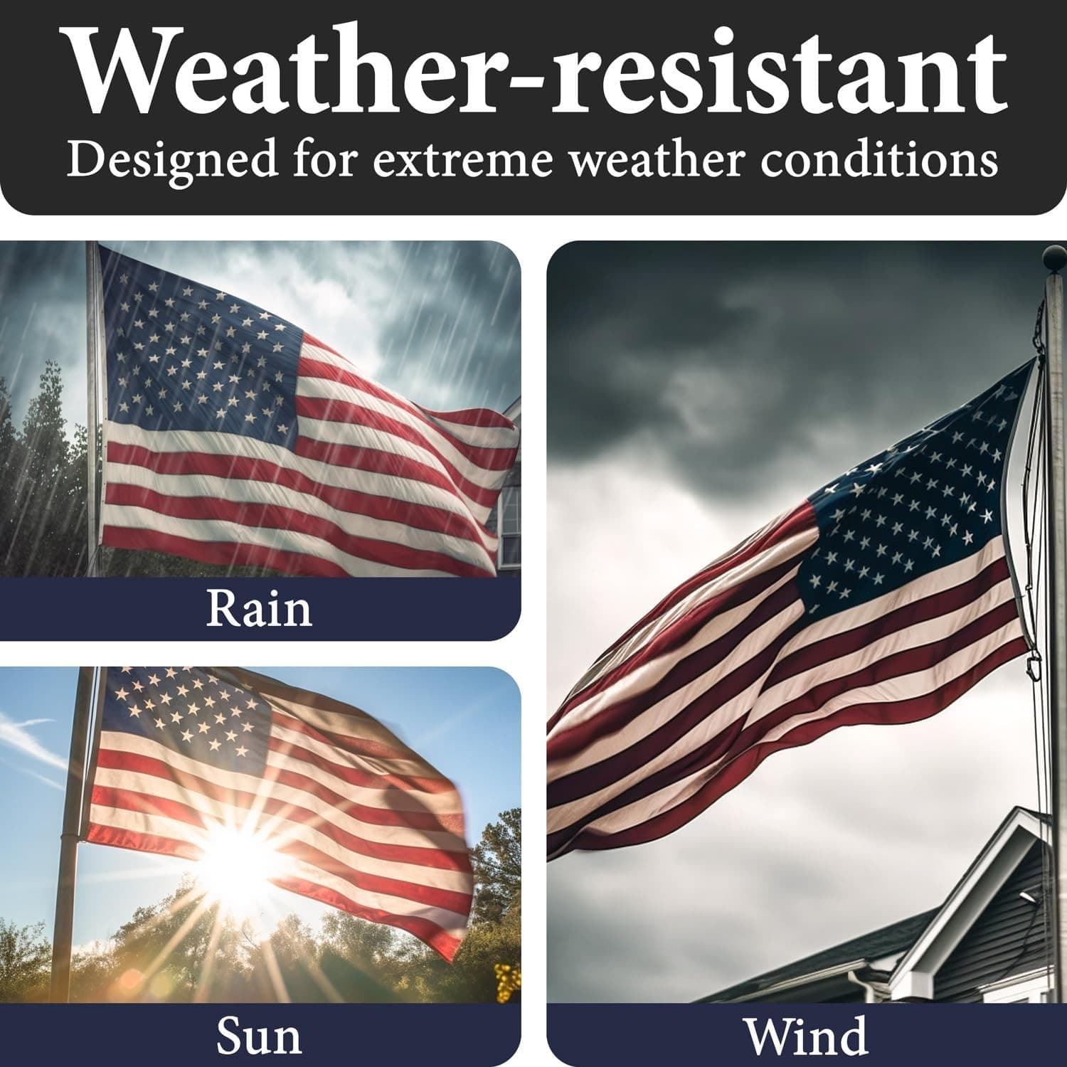 American Flags for Outside 3x5-100% Polyester MADE IN THE USA -Indestructible Du - Thumbnail 7