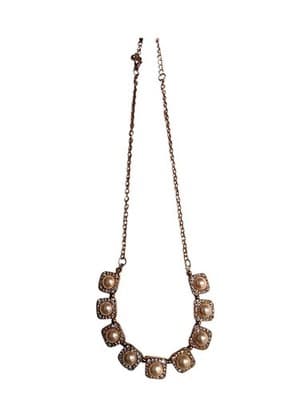 Gold Tone Faux Pearl Necklace Vintage Style Elegant Statement Necklace - Thumbnail 2