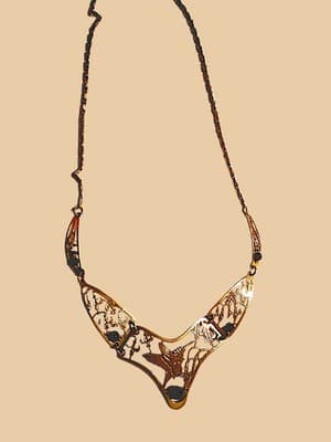Vintage Gold Tone Art Deco Necklace Bird Motif Filigree Statement Piece - Thumbnail 2