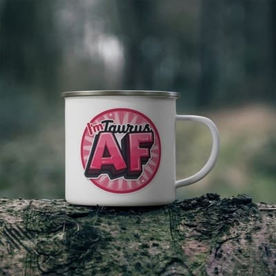 Taurus Zodiac Sign Enamel Coffee Cup, Birthday Gift for Taurus, Im Taurus AF Mug - Thumbnail 3