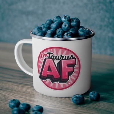 Taurus Zodiac Sign Enamel Coffee Cup, Birthday Gift for Taurus, Im Taurus AF Mug - Thumbnail 4