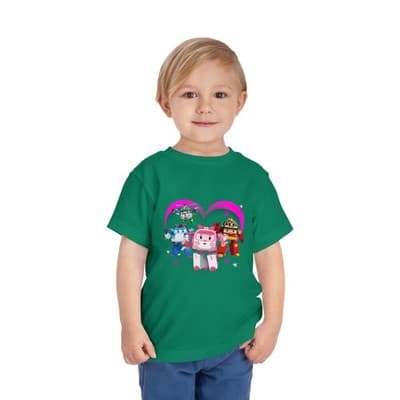 Robocar Poli Toddler Short Sleeve Tee | Pink heart | Robocar Poli T-shirt - Thumbnail 2