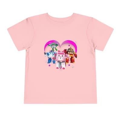 Robocar Poli Toddler Short Sleeve Tee | Pink heart | Robocar Poli T-shirt