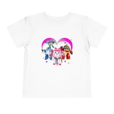 Robocar Poli Toddler Short Sleeve Tee | Pink heart | Robocar Poli T-shirt