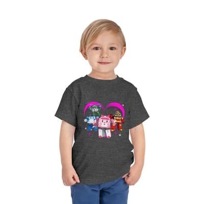 Robocar Poli Toddler Short Sleeve Tee | Pink heart | Robocar Poli T-shirt - Thumbnail 2