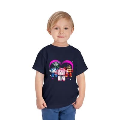 Robocar Poli Toddler Short Sleeve Tee | Pink heart | Robocar Poli T-shirt - Thumbnail 2