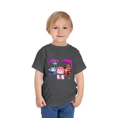 Robocar Poli Toddler Short Sleeve Tee | Pink heart | Robocar Poli T-shirt - Thumbnail 2