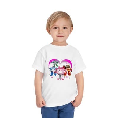 Robocar Poli Toddler Short Sleeve Tee | Pink heart | Robocar Poli T-shirt - Thumbnail 2