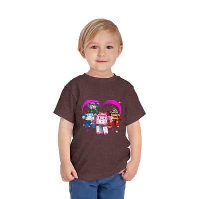 Robocar Poli Toddler Short Sleeve Tee | Pink heart | Robocar Poli T-shirt - Thumbnail 2