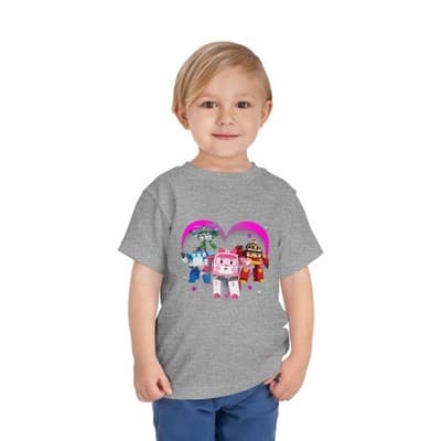Robocar Poli Toddler Short Sleeve Tee | Pink heart | Robocar Poli T-shirt - Thumbnail 2
