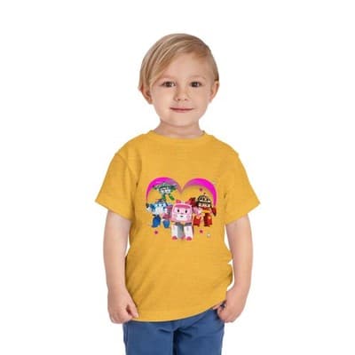 Robocar Poli Toddler Short Sleeve Tee | Pink heart | Robocar Poli T-shirt - Thumbnail 2