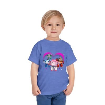 Robocar Poli Toddler Short Sleeve Tee | Pink heart | Robocar Poli T-shirt - Thumbnail 2
