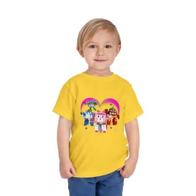 Robocar Poli Toddler Short Sleeve Tee | Pink heart | Robocar Poli T-shirt - Thumbnail 2