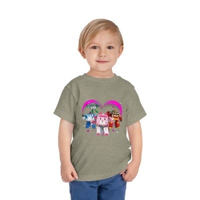 Robocar Poli Toddler Short Sleeve Tee | Pink heart | Robocar Poli T-shirt - Thumbnail 2