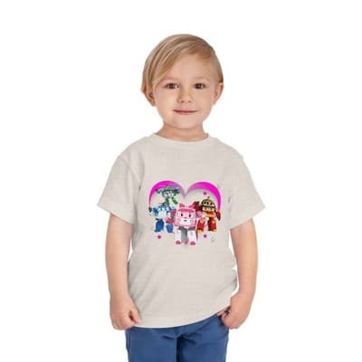 Robocar Poli Toddler Short Sleeve Tee | Pink heart | Robocar Poli T-shirt - Thumbnail 2