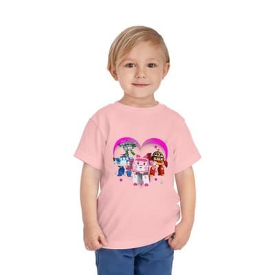 Robocar Poli Toddler Short Sleeve Tee | Pink heart | Robocar Poli T-shirt - Thumbnail 2