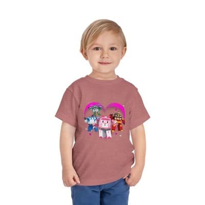 Robocar Poli Toddler Short Sleeve Tee | Pink heart | Robocar Poli T-shirt - Thumbnail 2