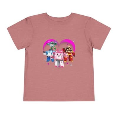 Robocar Poli Toddler Short Sleeve Tee | Pink heart | Robocar Poli T-shirt