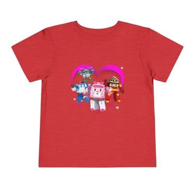 Robocar Poli Toddler Short Sleeve Tee | Pink heart | Robocar Poli T-shirt