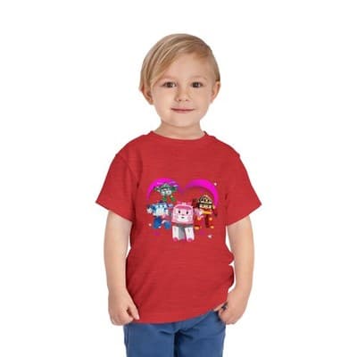 Robocar Poli Toddler Short Sleeve Tee | Pink heart | Robocar Poli T-shirt - Thumbnail 2
