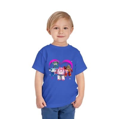 Robocar Poli Toddler Short Sleeve Tee | Pink heart | Robocar Poli T-shirt - Thumbnail 2