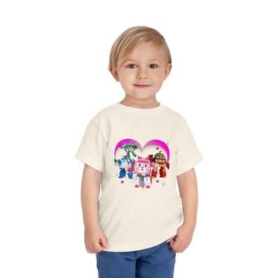 Robocar Poli Toddler Short Sleeve Tee | Pink heart | Robocar Poli T-shirt - Thumbnail 2