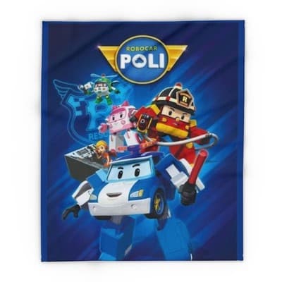 Robocar Poli Blue Fleece Blanket, Kids Throw Blanket
