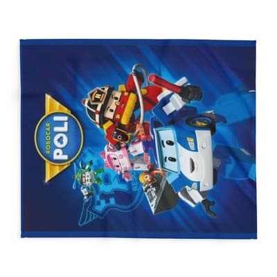 Robocar Poli Blue Fleece Blanket, Kids Throw Blanket - Thumbnail 2