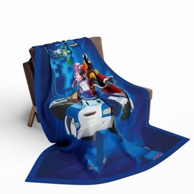Robocar Poli Blue Fleece Blanket, Kids Throw Blanket - Thumbnail 4