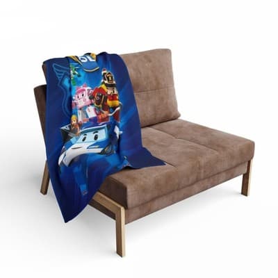 Robocar Poli Blue Fleece Blanket, Kids Throw Blanket - Thumbnail 4