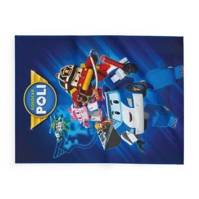 Robocar Poli Blue Fleece Blanket, Kids Throw Blanket - Thumbnail 2
