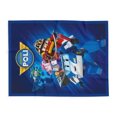 Robocar Poli Blue Fleece Blanket, Kids Throw Blanket - Thumbnail 2